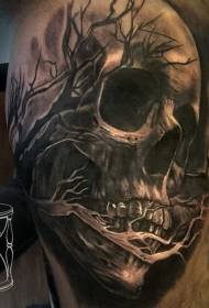 Cranio grande stile nero grigio braccio con motivo a tatuaggio ad albero