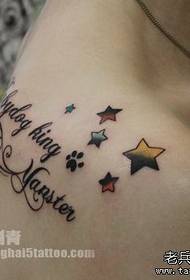 Girl shoulder five-pointed star cat paw print with letter tattoo pattern