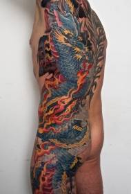 Мъжки странични ребра отзад, голяма площ, татуировка на дракон