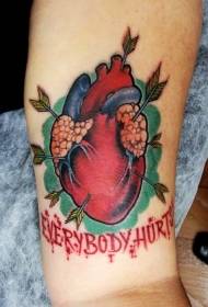 kāju retro stila krāsas sirds bultiņas tetovējuma attēls