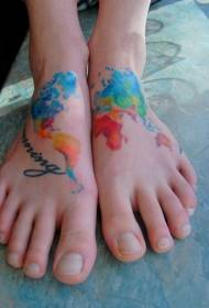 Modello di tatuaggio mappa del mondo di colore stile collo del piede sul collo del piede
