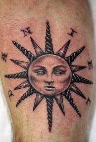 simbol matahari klasik dan pola tato karakter