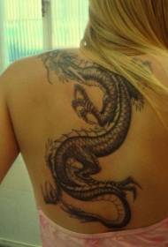 modello di tatuaggio drago nero schiena ragazza