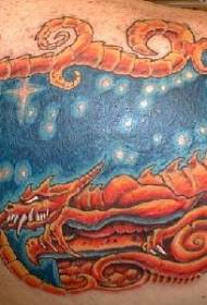 red dragon and sky landscape tattoo pattern