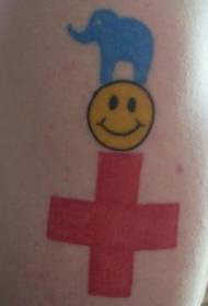 Emoticon elefante e croce rossa tatuaggio modello