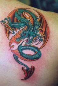 patrón de tatuaxe de dragón azul voador de cor de ombreiro
