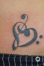 pinggang hitam treble clef cinta pola tato