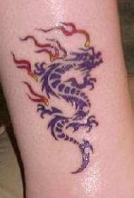 Leg lila Stammes-Drachen und Flamme Tattoo-Muster