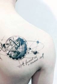 Tillbaka olika planeter och bokstäver små färska tatueringsmönster