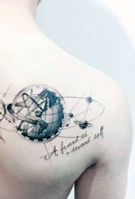 Volver varios planetas y letras pequeño patrón de tatuaje fresco