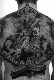 indietro stile realistico nero antica scultura romana e corona modello tatuaggio