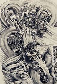 একটি সুন্দর এবং দাপটে কালো এবং সাদা যুদ্ধ godশ্বর ড্রাগন ট্যাটু পাণ্ডুলিপি ছবি