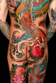 Back Dragon Peony Tattoo Patroon