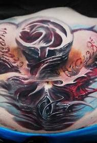 Abdomen Awọ ohun ijinlẹ Skull pẹlu Lẹta Tattoo