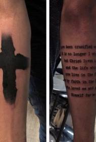 Ръчен черен религиозен кръст и Писание писмо татуировка шаблон