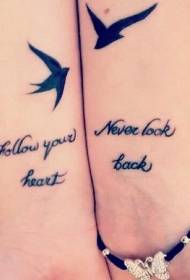 зглоб пријатељство Птица с узорком тетоваже слова