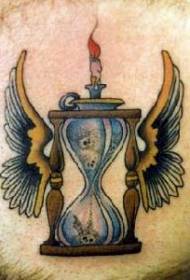 Reloj de arena con alas de colores y patrón de tatuaje de vela