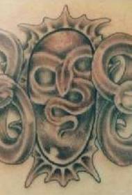 patrón de tatuaje de símbolo de serpiente y sol blanco y negro