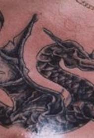 Dühös sárkány fekete szürke tetoválás minta