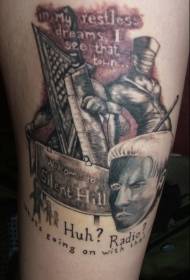 tatuaggio a tema con cresta di silenzio a colori stile vecchia scuola con gambe