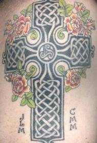 Cruz de nó celta con patrón de tatuaxe de flores de cores 148202 - patrón de tatuaxe símbolo de nó celta