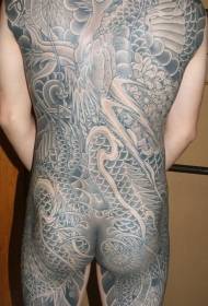 disegno del tatuaggio del drago pieno braccio in stile giapponese nero-grigio