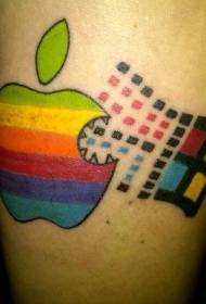 padrão colorido de tatuagem de logotipo de maçã e internet