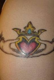 hand and heart shaped crown tattoo pattern