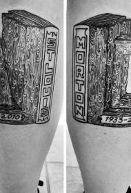 leg simple black wooden book English alphabet tattoo