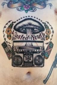 abdomen scola recorder fungo nuvola lettera di mudellu di tatuaggi