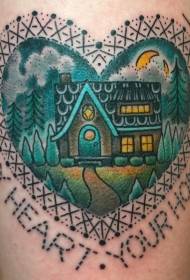 benfärg hjärtformade hus tatuering mönster