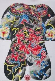 Японський рукопис малюнка татуювання з червоним драконом