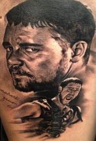 realisma stilo nigra gladiatoro filmo heroa portreto tatuaje ŝablono