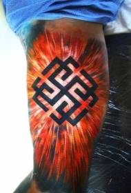 símbolo de brazo negro con patrón de tatuaje de rayo rojo