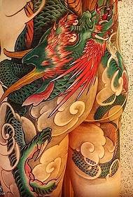 modello di tatuaggio grande drago blu fianchi