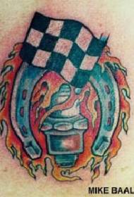 axel färg racing logotyp med brinnande hästsko tatuering