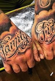 Hand-zurück-Persönlichkeit von schwarzen und weißen squiggly Buchstaben Tattoo-Muster