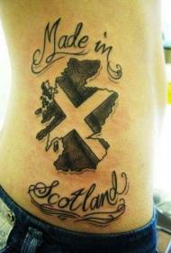waist side black scottish letter tattoo pattern