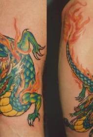 Angry Green Flame Dragon Tattoo Pattern
