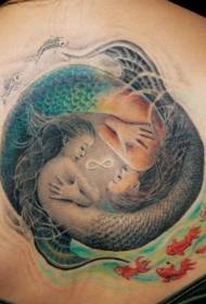 Malantaŭa Koloro Yin Yang Sirena Senfina Simbolo-Tattoo