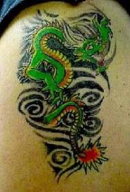 Kinų stiliaus žaliojo drakono tatuiruotės modelis