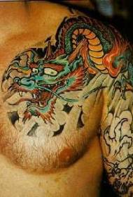 Half A Color Dragon Tattoo Pattern 148439 - Volver Patrón de tatuaje de dragón japonés