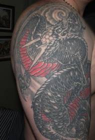 Arm Asian Dragon Black and Red Tattoo Pattern