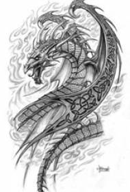 schwaarz gro Skizz kreativ Dominéierend Flam Dragon Tattoo Manuskript