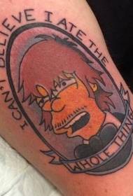 Simpson cartoon portrait with letter tattoo pattern