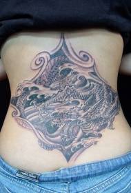 indietro Modello di tatuaggio drago nero-grigio in stile giapponese