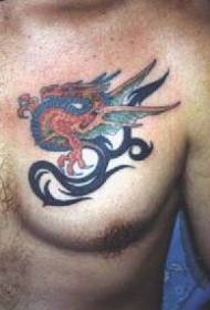 Patrón de tatuaje de tótem tribal de dragón de color de pecho