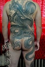 hane tillbaka till benet coola traditionella svart grå draken tatuering mönster