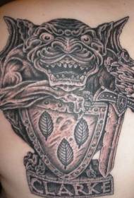 Emuva iBrown Gargoyle ne-Shield tattoo Tatellite