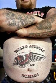 男性腹部翅膀和头骨标志字母纹身图案
